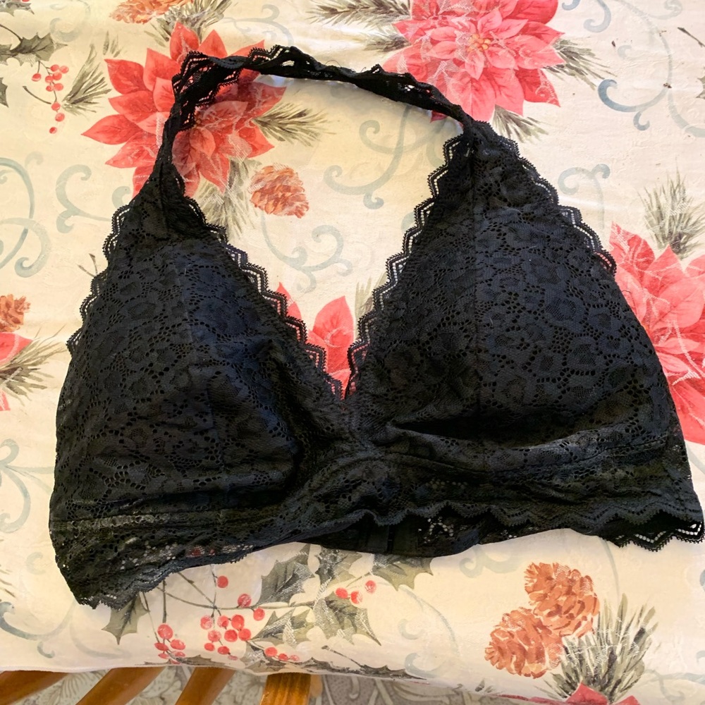 Black Lace Halter Bra